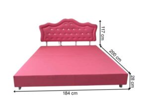 6-foot bed, leather cushion, button-pull, pink, with 6-foot mattress, 9.5 inches thick