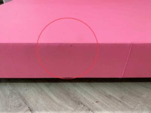 6-foot bed, leather cushion, button-pull, pink, with 6-foot mattress, 9.5 inches thick