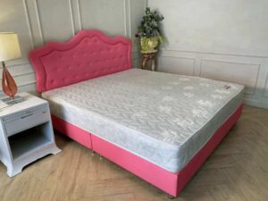 6-foot bed, leather cushion, button-pull, pink, with 6-foot mattress, 9.5 inches thick