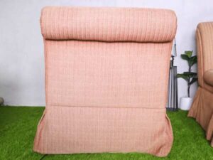 Fabric upholstered chair, rolled curved back, hotel grade work. (dark brown/light brown)_8B5LPU87N0