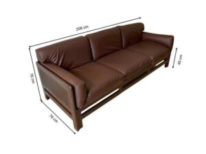 3+2+1 Seater Sofa Set with Rattan Frame and Dark Brown Leather Upholstery