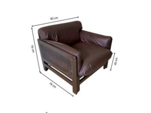 3+2+1 Seater Sofa Set with Rattan Frame and Dark Brown Leather Upholstery