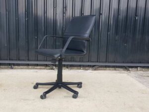 Modernform brand office chair, black leather seat and steel legs, 102 cm high.