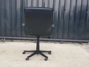 Modernform brand office chair, black leather seat and steel legs, 102 cm high.