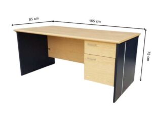 2-drawer desk, black legs, brown wooden top