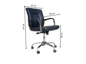 Igo brand office chair with leather upholstery and steel legs, black color.