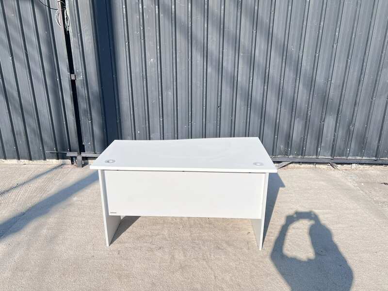 White desk with wooden top, Modernform brand.