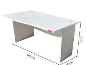 White desk with wooden top, Modernform brand.