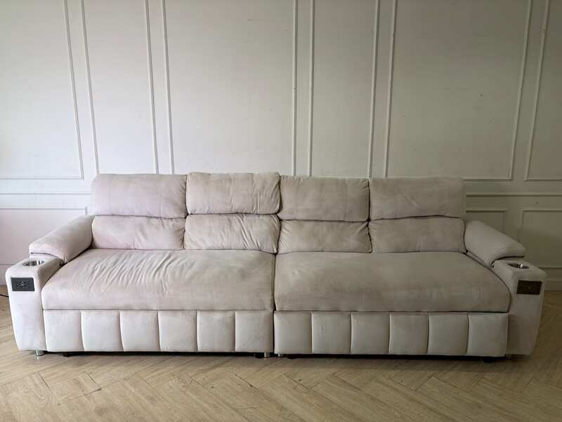 4-seater sofa bed with cream velvet upholstery. (1)