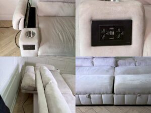4-seater sofa bed with cream velvet upholstery. (1)