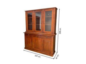 Teak wood display cabinet/storage cabinet with 3 glass doors, 3 wooden doors, and 3 drawers.