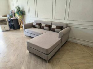 Minimalist L-Shaped Corner Fabric Sofa – Light Gray (Brand New)