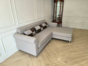 Minimalist L-Shaped Corner Fabric Sofa – Light Gray (Brand New)