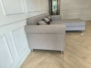 Minimalist L-Shaped Corner Fabric Sofa – Light Gray (Brand New)