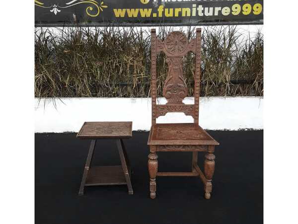 High back oak chair + oak side table imported from europe_A5HAYT1CNN
