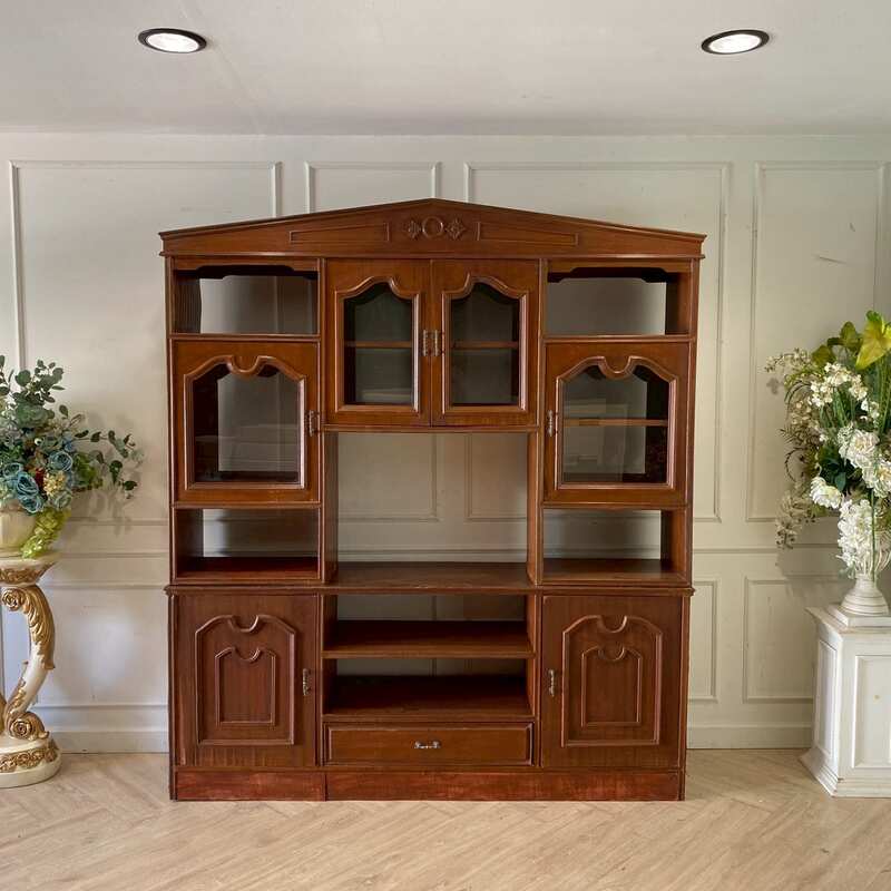 Wooden display cabinet with 6 doors, 7 compartments, and 1 drawer, brown color._A70ADGOY7I