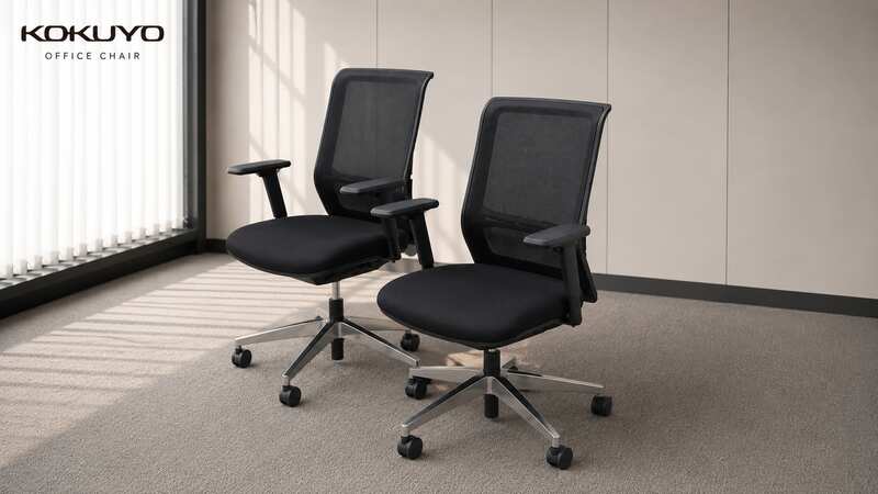 KOKUYO Office Chair with Mesh Backrest, Wheels, Fabric Seat, Steel Legs, Black_A7HTOMRWX0