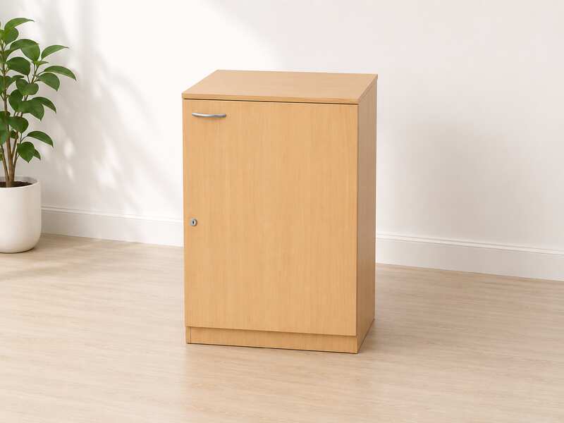 Multi-purpose wooden cabinet, 1 door, cream color, open inside._AJVQNVUUKO