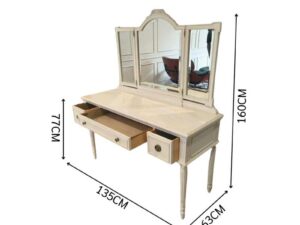 White Vanity Table Set with a 3-panel mirror and matching chair by Pierre Philippe