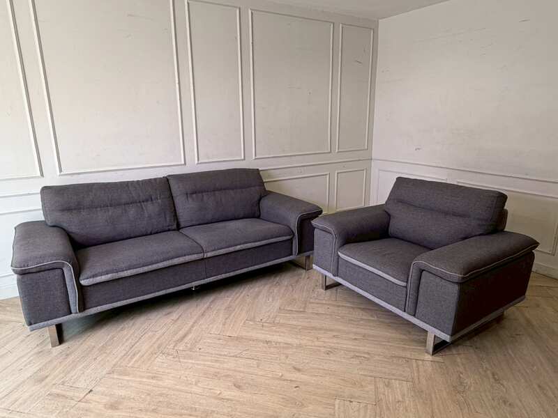 2+1 seater sofa set, grey fabric upholstery, modern style. (1)