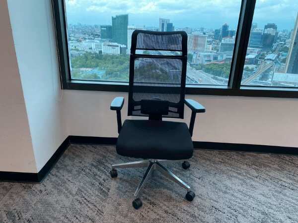 Office chair, steel legs, fabric cushion, mesh backrest, high-rise, black, Modernform brand