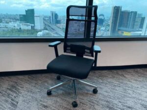 Office chair, steel legs, fabric cushion, mesh backrest, high-rise, black, Modernform brand