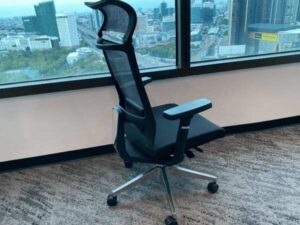 Office chair, steel legs, fabric cushion, mesh backrest, high-rise, black, Modernform brand