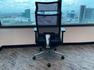 Office chair, steel legs, fabric cushion, mesh backrest, high-rise, black, Modernform brand