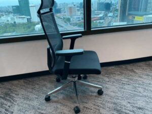 Office chair, steel legs, fabric cushion, mesh backrest, high-rise, black, Modernform brand
