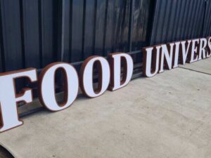 Restaurant lettering with built-in lighting