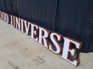 Restaurant lettering with built-in lighting