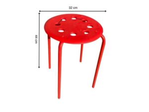 Red metal-legged stool - Size: 32 x 44 cm (Width x Height in centimeters)