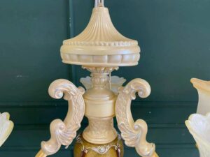 Cream-colored glass chandelier.