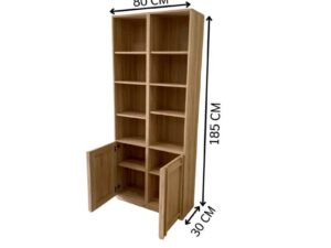 Light wood shelving unit with two lower doors, Koncept brand, Lybrary model.