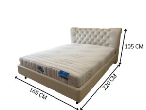 5-foot bed, leather upholstery, button-tufted, white.