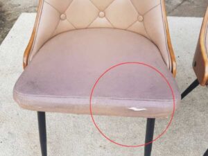 Dining chair, steel legs, leather seat with button closure, cream color