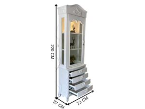 Luxurious Baroque-style display cabinet in white with 4 drawers and 1 opening door.