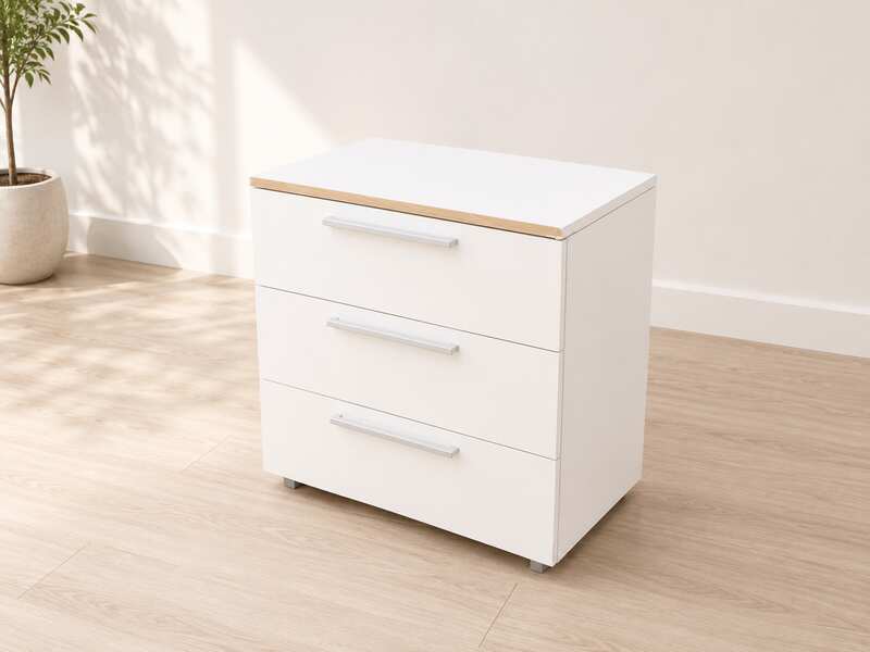 White wooden cabinet with 3 drawers