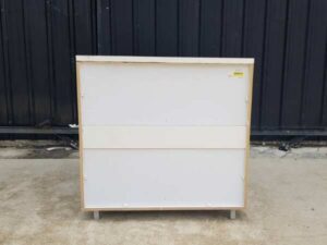 White wooden cabinet with 3 drawers