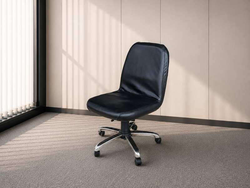 Black leather office chair, armless, leather work chair, steel legs._CH7HJJ0HKM