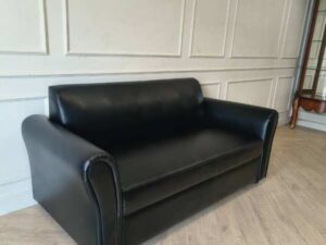 Modern-style 2-seater black leather sofa