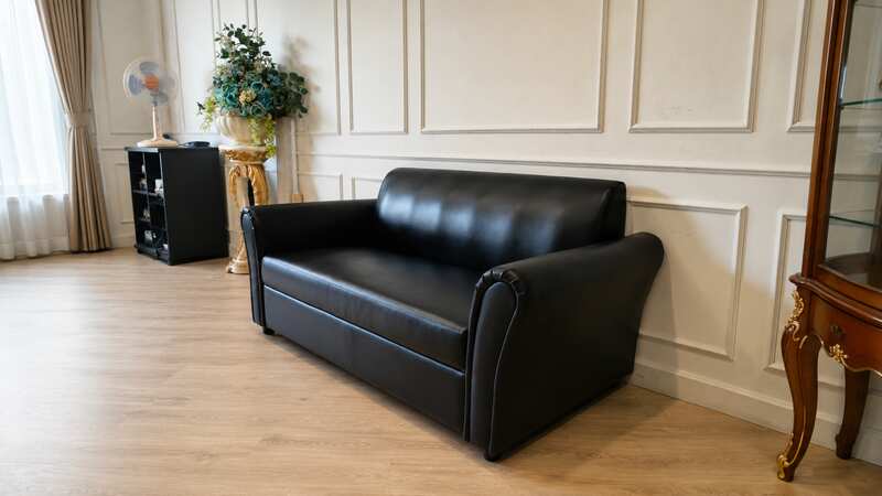 Modern-style 2-seater black leather sofa