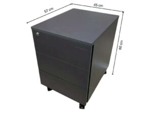 Mobile 3-drawer cabinet with wheels, dark gray.