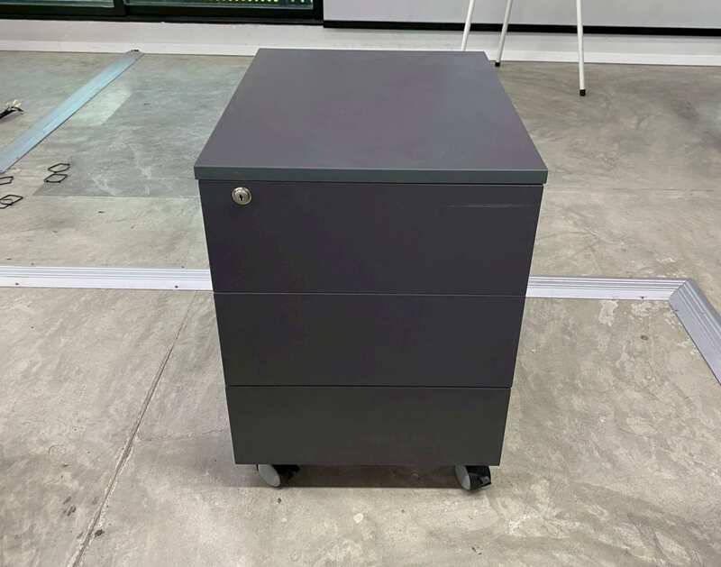 Mobile 3-drawer cabinet with wheels, dark gray.