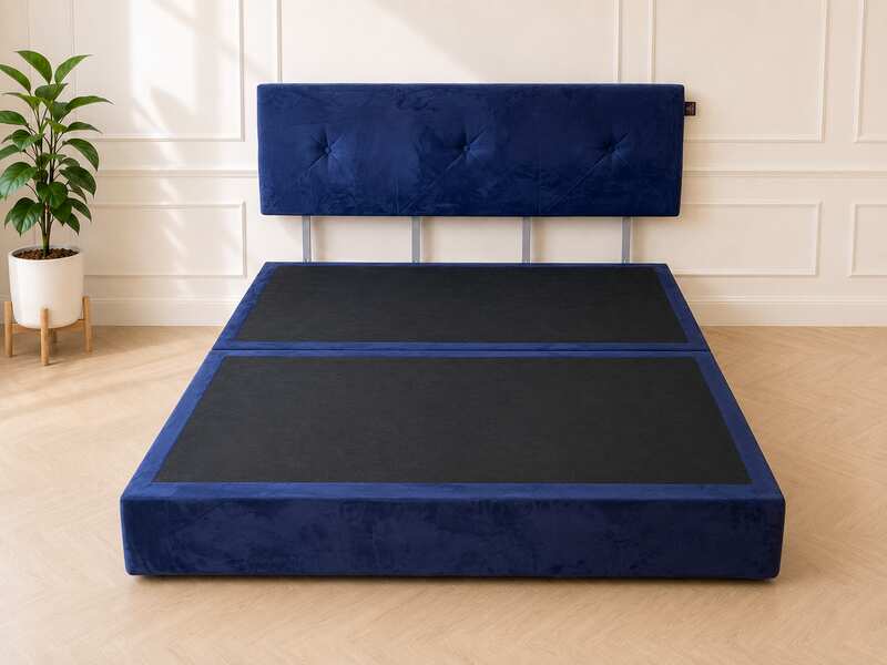 Dunlopillo 6-Foot Bed, Blue Button-Tufted Velvet Upholstery