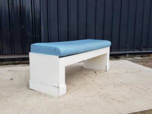 Blue Wooden Bench with Leather Cushion (3)