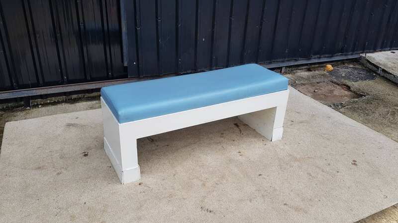 Blue Wooden Bench with Leather Cushion (3)