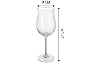 Clear wine glass, shaped like a flower.