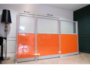 Partition - Office Divider - Work Zone Separator - Orange - Solid Bottom - On Glass