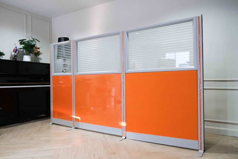 Partition - Office Divider - Work Zone Separator - Orange - Solid Bottom - On Glass